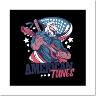 American Tunes Bald Eagle with guitar funny Posters and Art